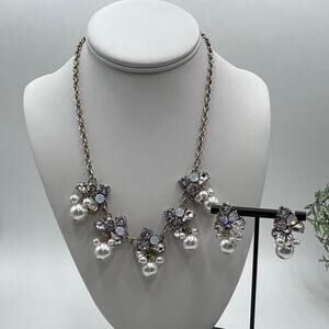 Brinker & Eliza Vintage Pearl Opal Crystal Clusters 20"‎ Necklace + Earrings Set